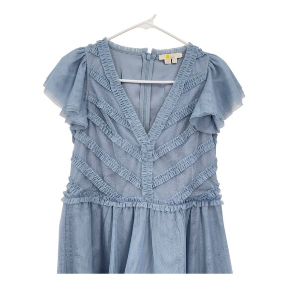 Boden Women Tulle Light Blue Flutter Sleeve Midi Dress Mesh Fabric Women US 8P - Picture 13 of 13